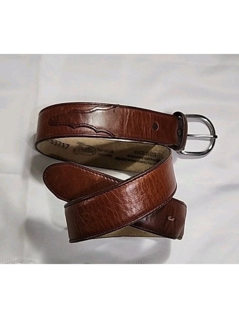 Justin Men's Classic Western Brown Leather Belt 53717 Sz 30 Made In USA